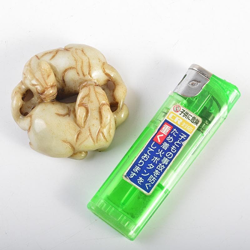 中国　玉石彫刻　犬刻　根付　紙鎮　置物　C　R7131E