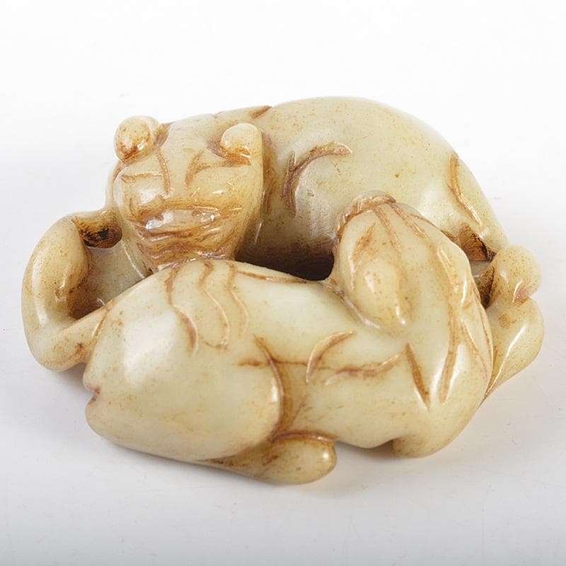 中国　玉石彫刻　犬刻　根付　紙鎮　置物　C　R7131E