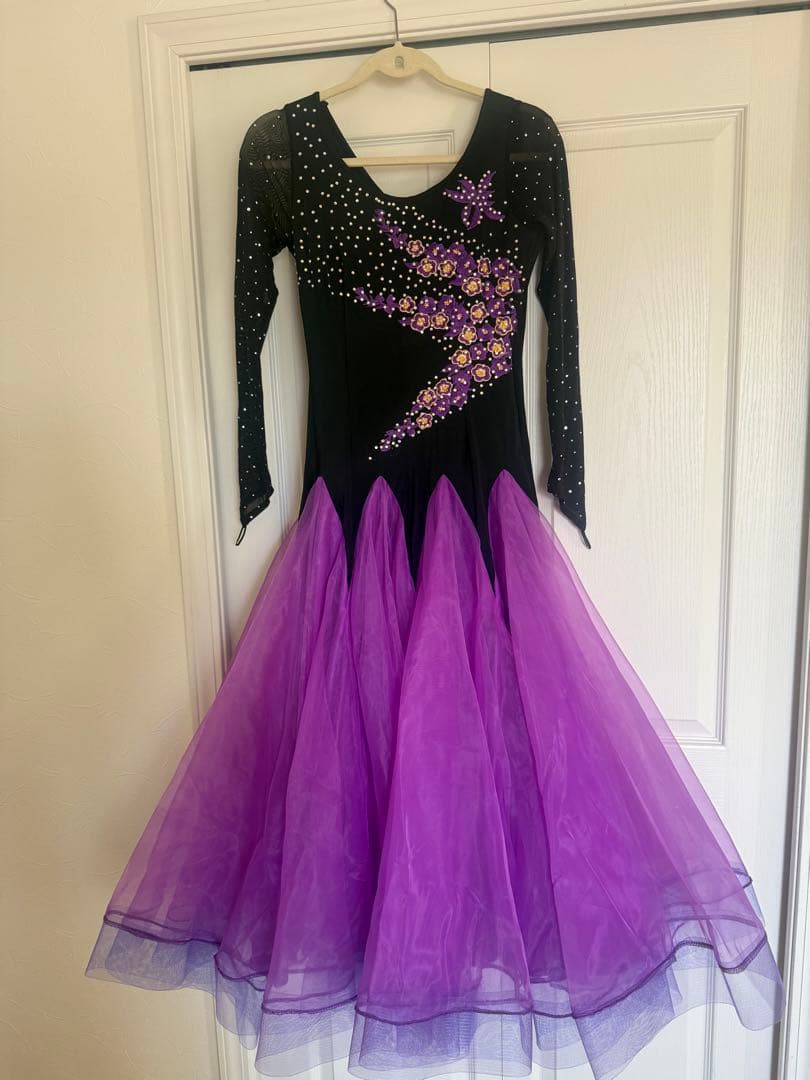 ★週末お値下中★社交ダンス用黒紫フレアドレス