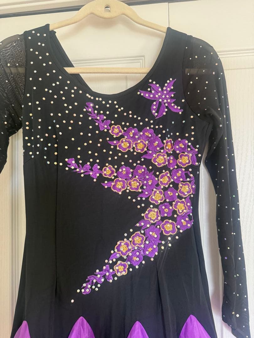 ★週末お値下中★社交ダンス用黒紫フレアドレス