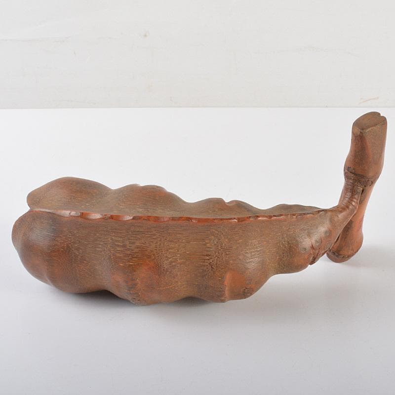 中国　古竹彫刻　豆　如意　置物　在銘　M　R6593E