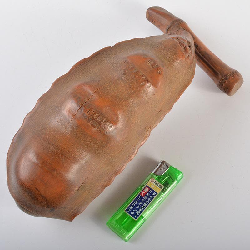 中国　古竹彫刻　豆　如意　置物　在銘　M　R6593E