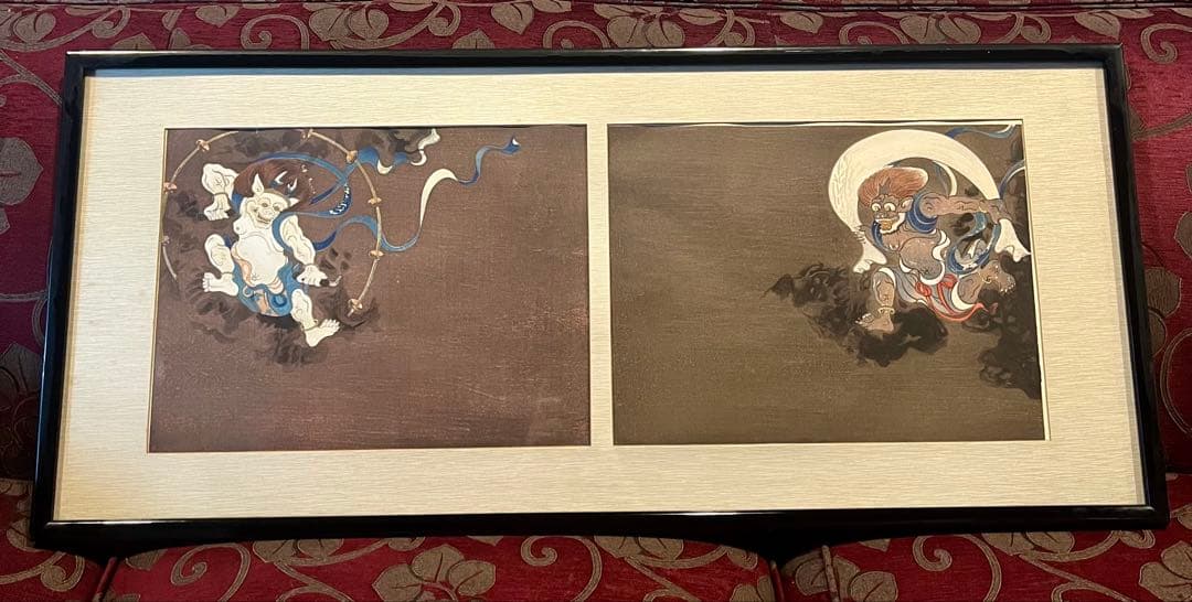 版画　国賓風神の図と国賓雷神の図　宗達筆 彫師　堀田治 摺師　品川勝夫