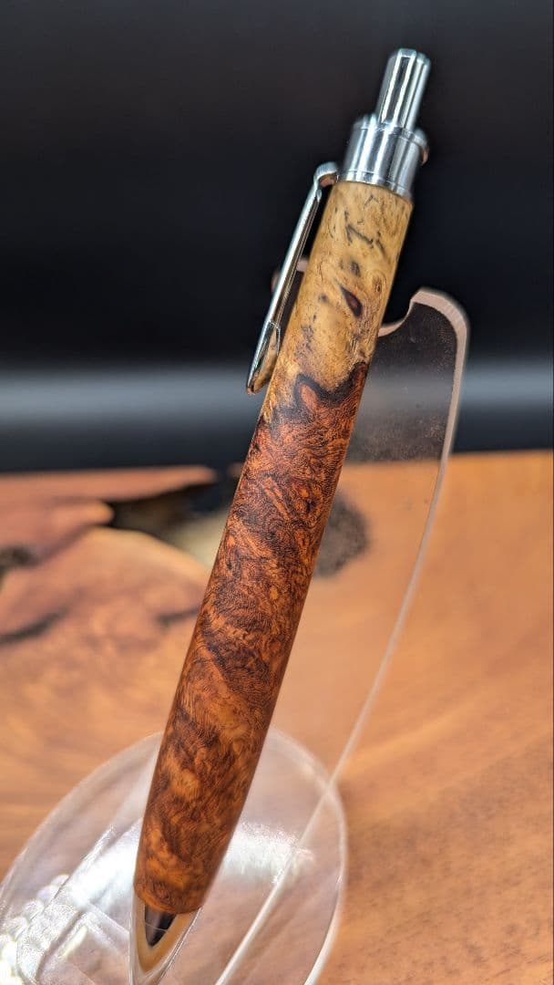 591極上　本花梨　紅白　瘤杢　木軸シャーペン　ボールペン