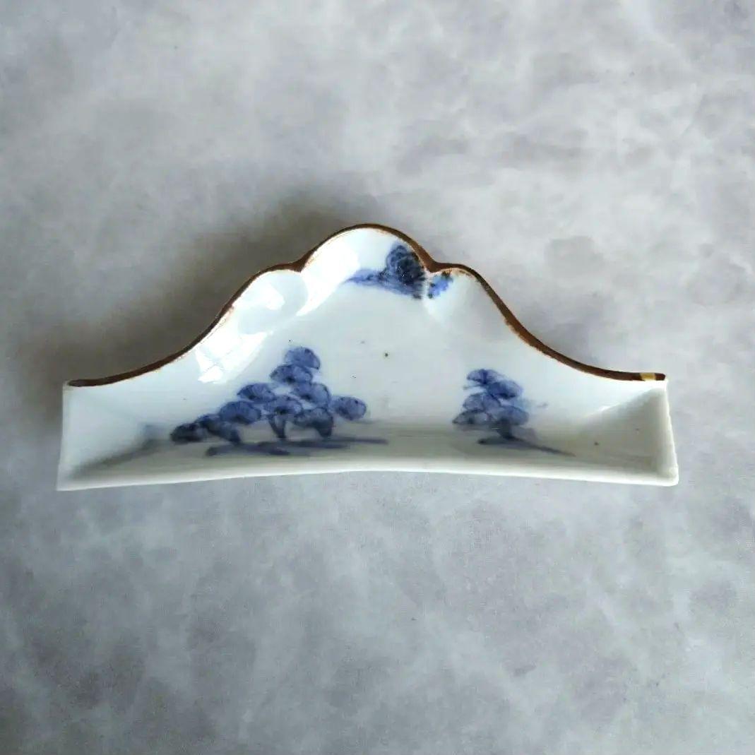 古伊万里　富士山　変形　小皿　豆皿　染付江戸　骨董　金直し　金継ぎ　アンティーク