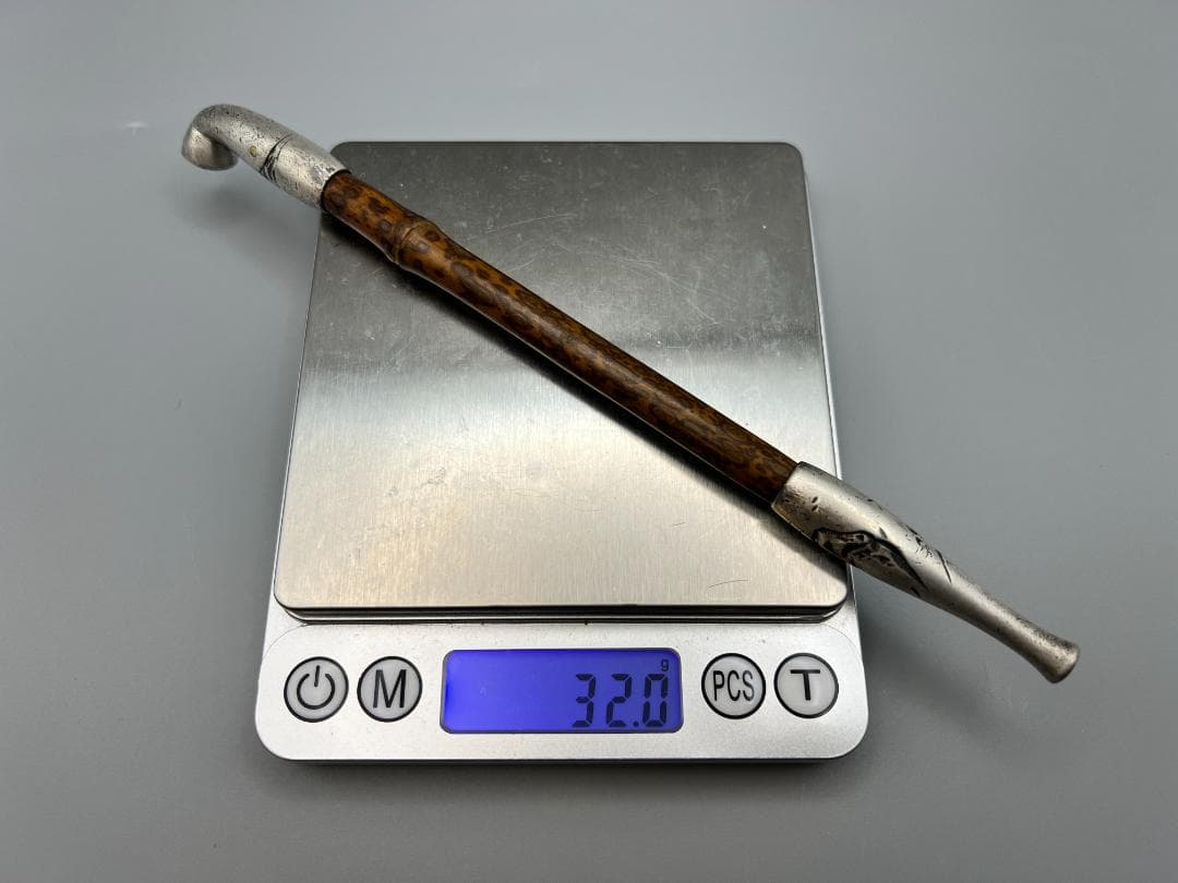 銀製　煙管　キセル　山風景図　赤銅金象嵌　銀細工　アンティーク　重量約32g