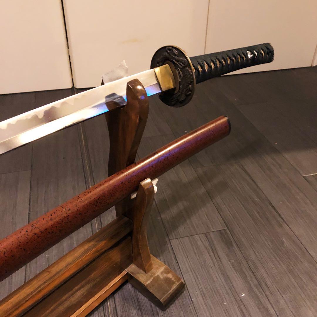 高級模造刀　深朱拵え　高級居合刀　研波刃　合金