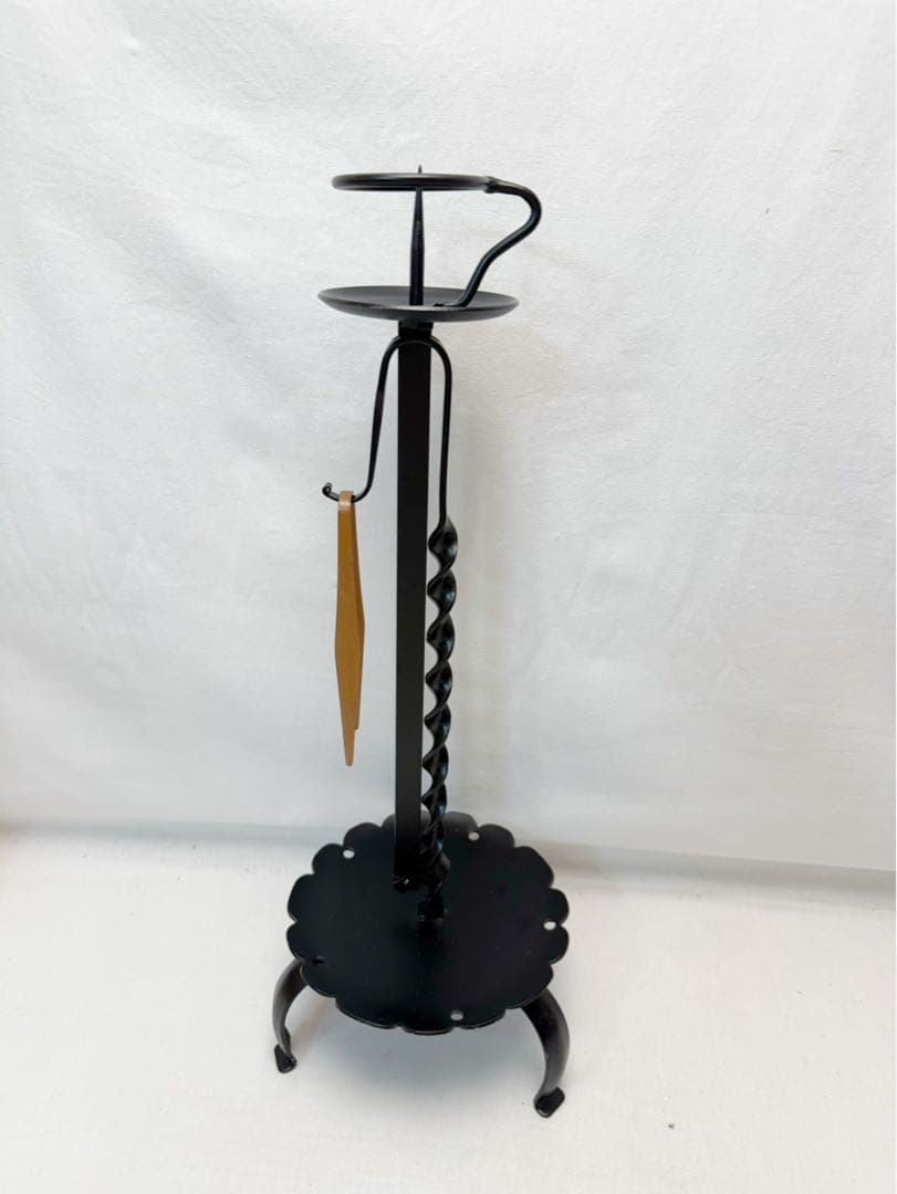 未使用 茶道具 膳燭 夜咄道具 燭台 鉄製 高さ調整機能 灯明具 金属 紙箱