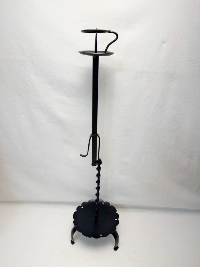 未使用 茶道具 膳燭 夜咄道具 燭台 鉄製 高さ調整機能 灯明具 金属 紙箱