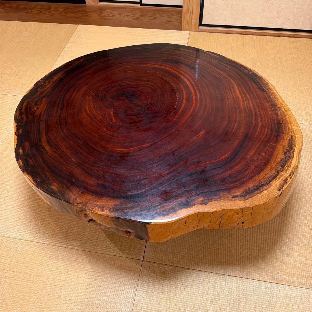 一枚板　花梨(？) 円形木製座卓 ダークブラウン 大きめ