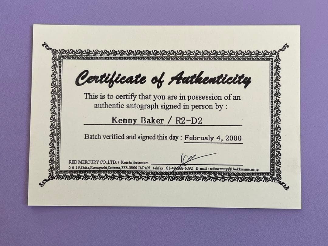 スターウォーズ　直筆サイン　R2-D2 イウォーク　ケニー・ベイカー氏