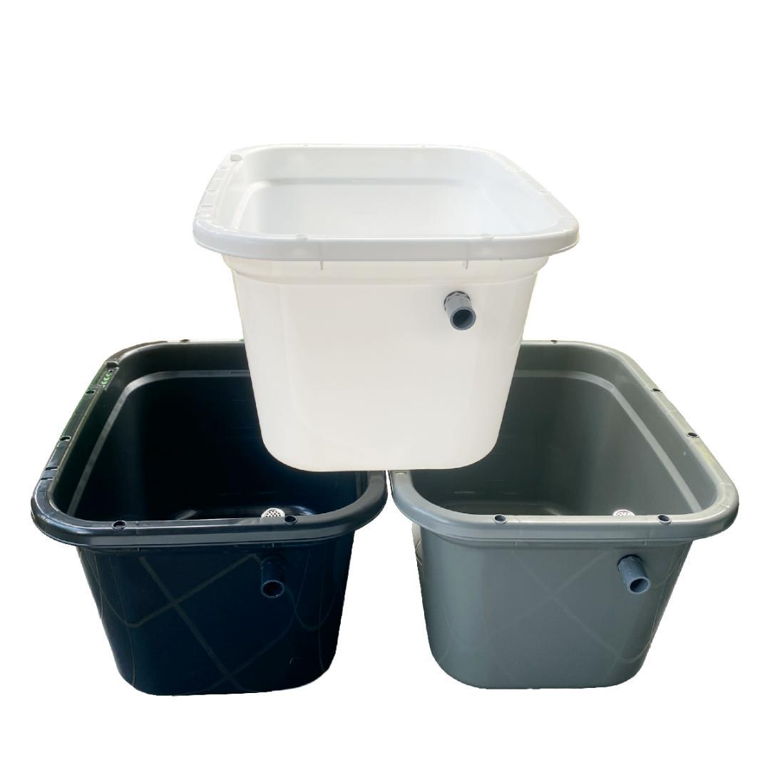 メダカ飼育ケース 56㍑x3個 白黒灰選択可 オーバーフロー付 金魚飼育容器