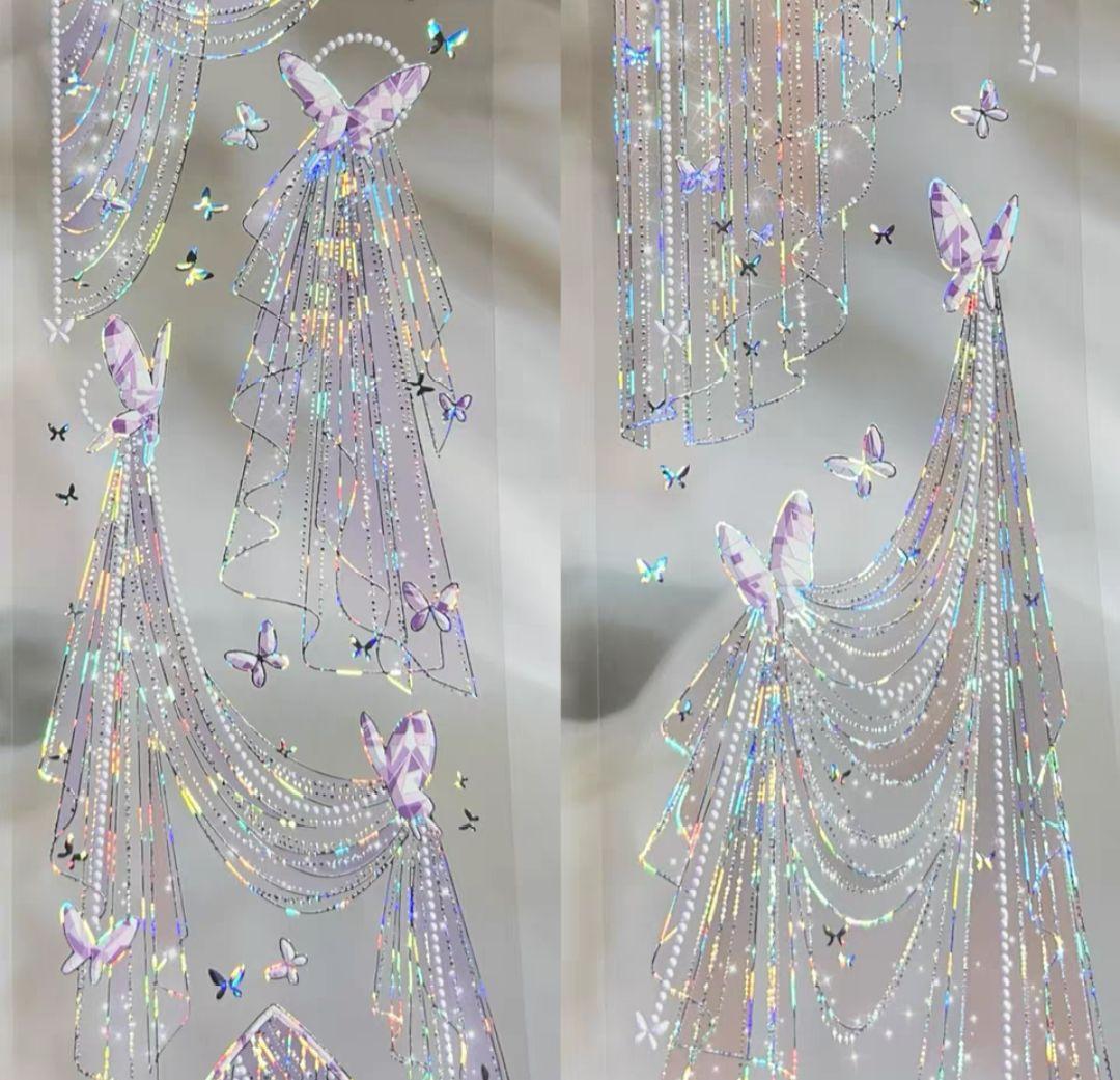 切売 308★ 海外 マスキングテープ マステ PET 装飾 レース 蝶 贝壳銀