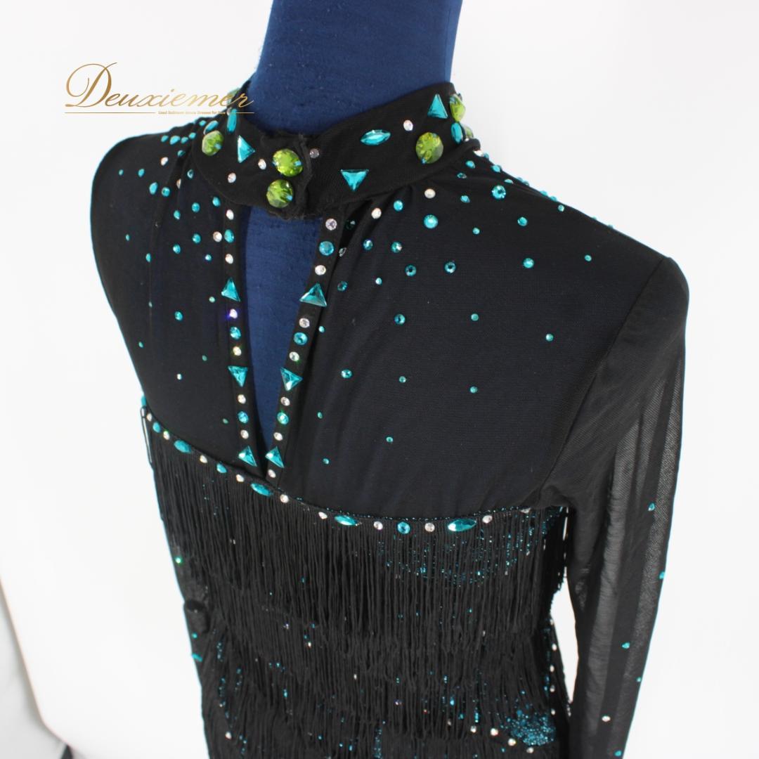 【美品 社交ダンス衣装】ワンピース ドレス ラテン leirena 黒 ブラック