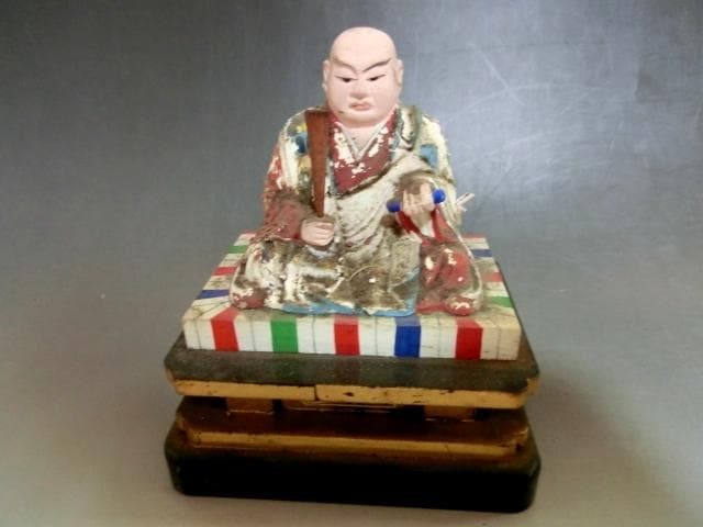 土人形■仏像 4体 空海 弘法大師 親鸞？坐像 御坊様 木彫り 土物 骨董品■