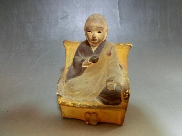 土人形■仏像 4体 空海 弘法大師 親鸞？坐像 御坊様 木彫り 土物 骨董品■