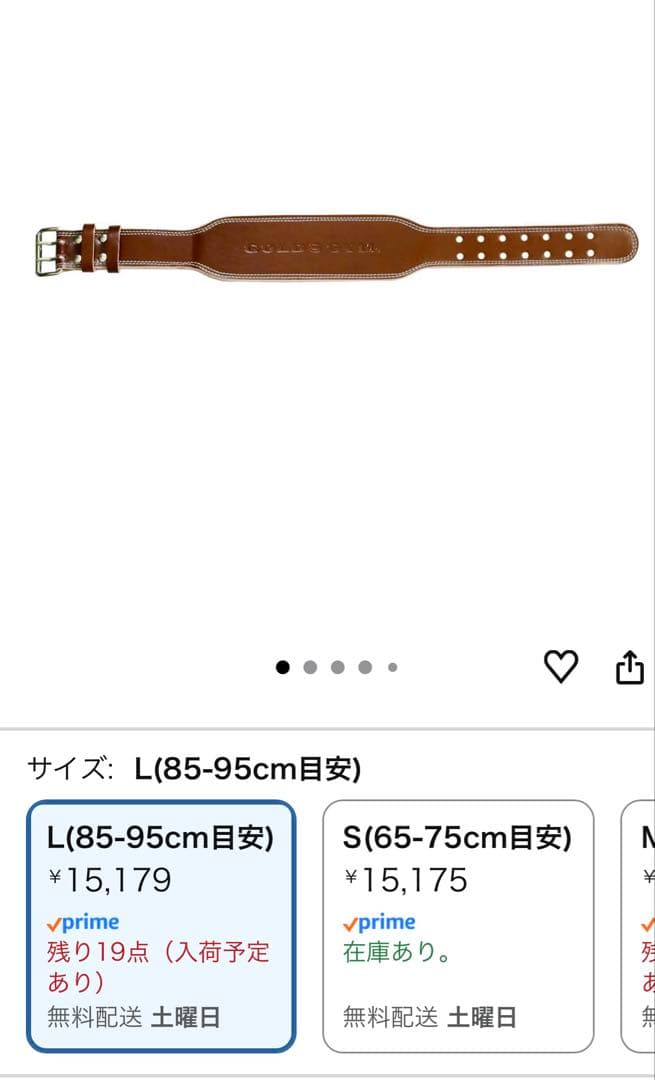 GOLD'S GYM トレーニング・レザーベルト　パワーベルト　Lサイズ　美品