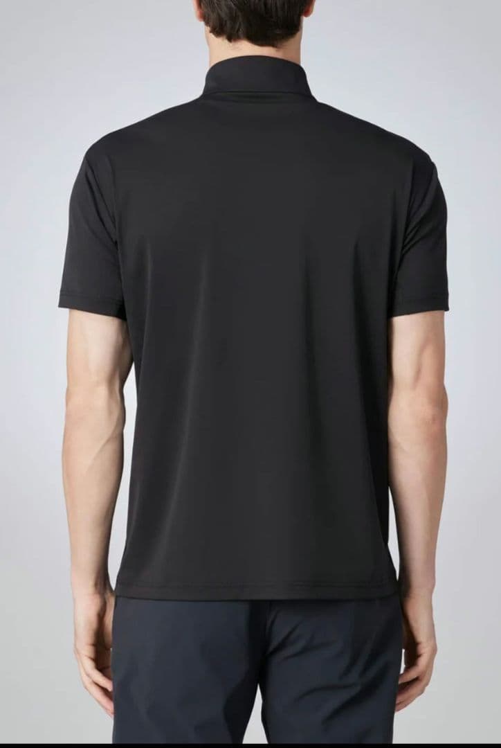 【美品】デサントゴルフ スタンドカラー ハーフジップ 半袖 シャツ ブラック M