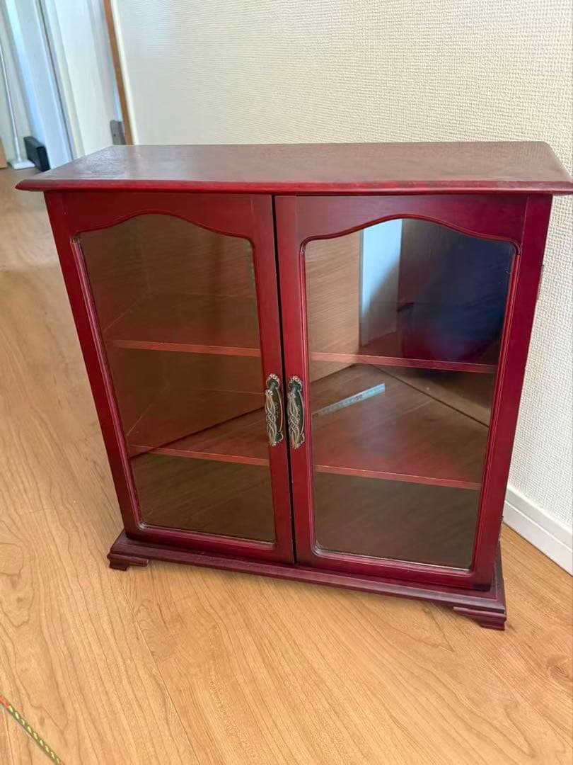 木製ガラスキャビネット飾り棚小型収納棚 昭和レトロ