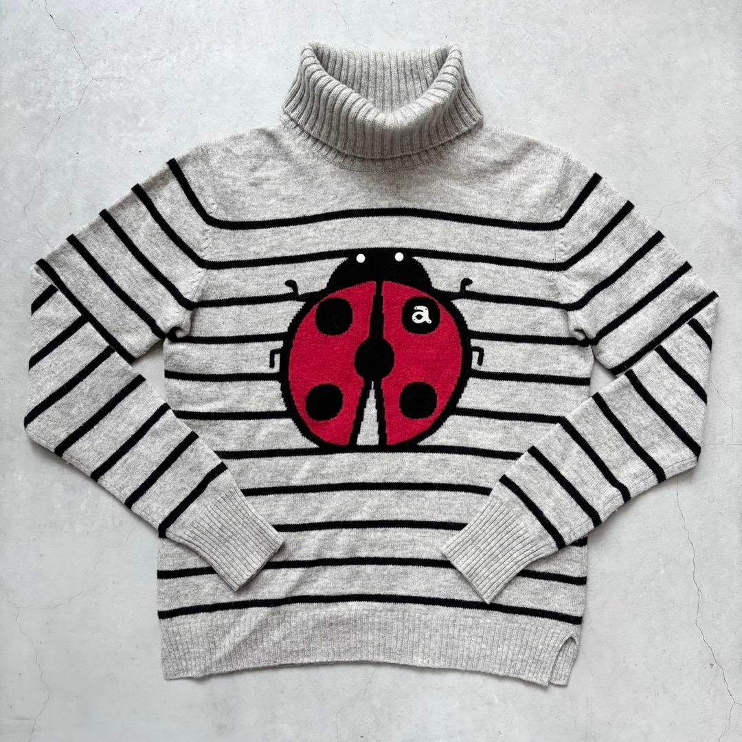 archivio タートルネック ウールニットセーター てんとう虫 ボーダー柄