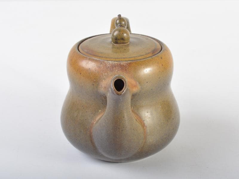 中国　 茶葉末釉 　蕎麦釉瓢箪摘み　急須　茶壷　　M　R4549