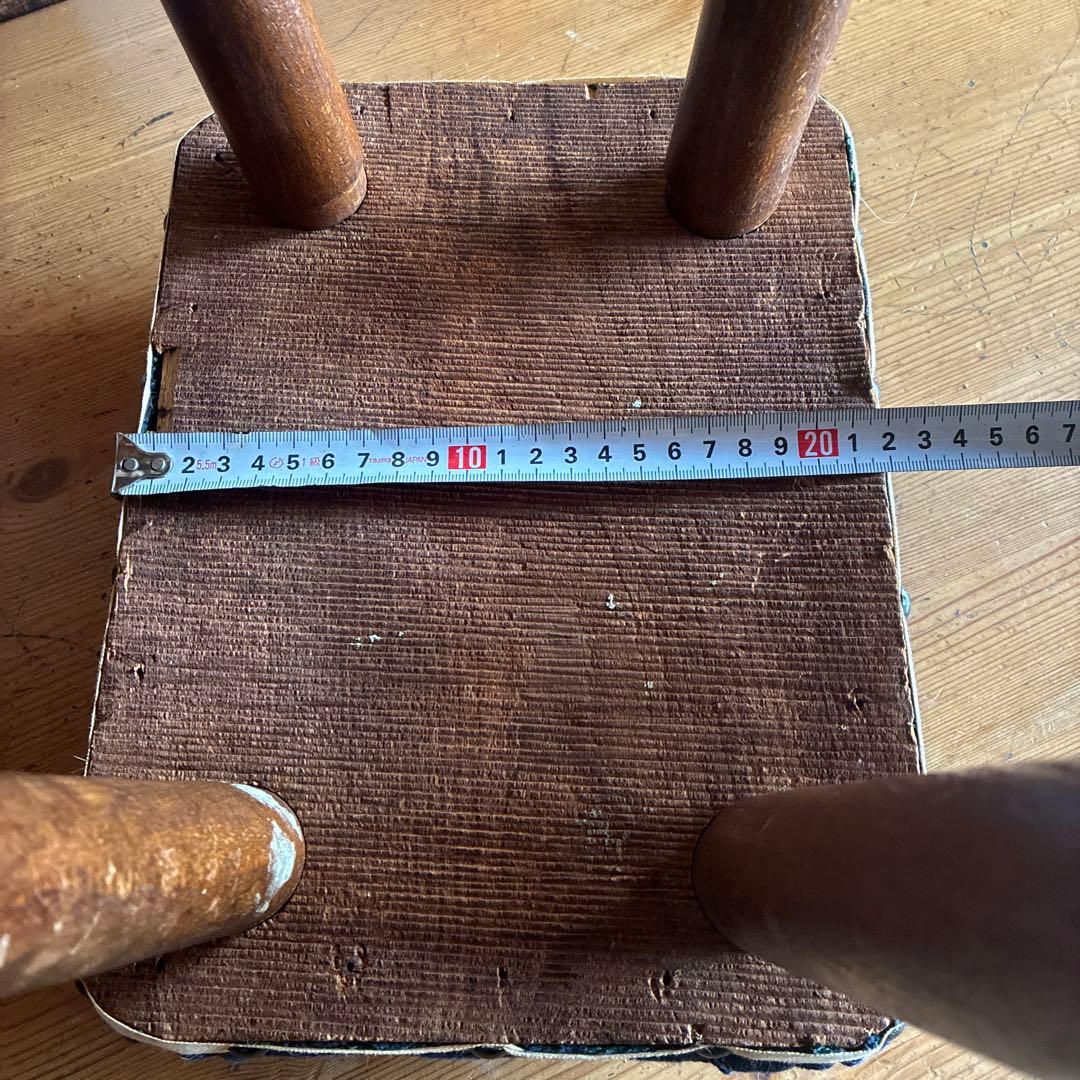 ネイビー布製クッションスツール　アンティーク　古家具　レトロ