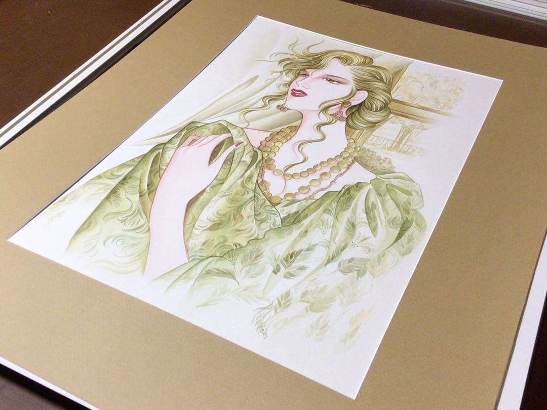 ◉真作保証 久下じゅんこ 水彩10号 原画『精霊宮の宝珠』1点物 サイン額装つき