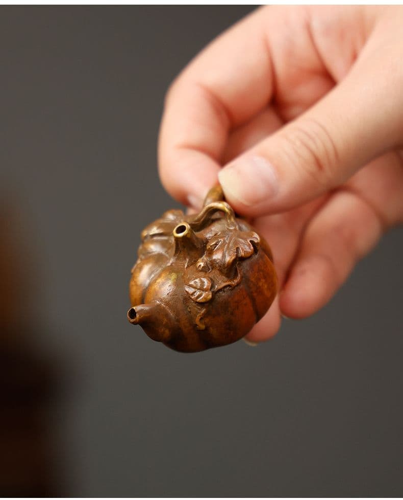 銅製 青銅葉蔓南瓜硯滴 水滴壺 文房四宝 書道具 文房具 装飾品 工芸品 置物