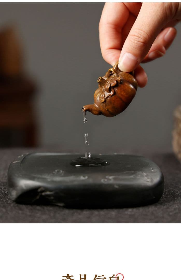 銅製 青銅葉蔓南瓜硯滴 水滴壺 文房四宝 書道具 文房具 装飾品 工芸品 置物