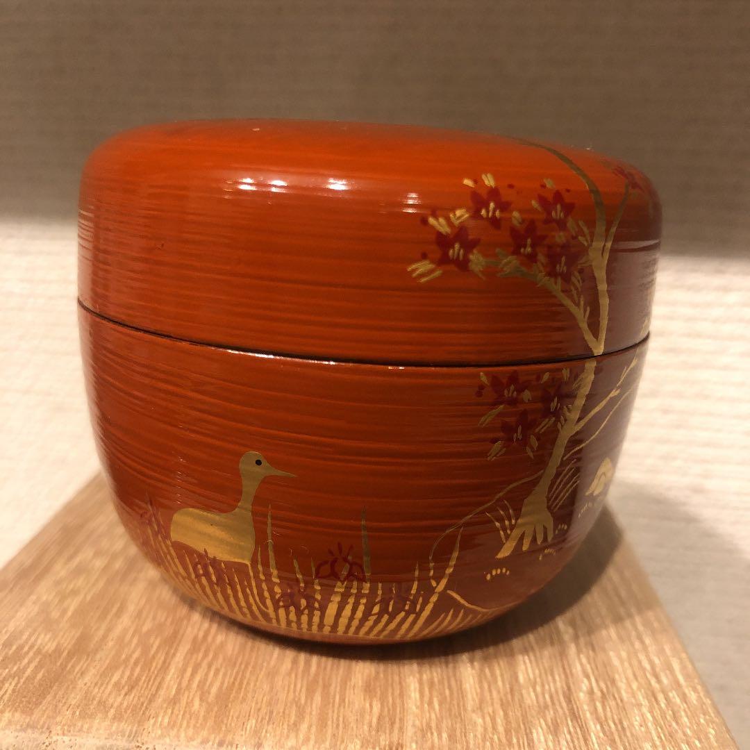 茶道具 蒔絵 上棗 光雲作 朱色