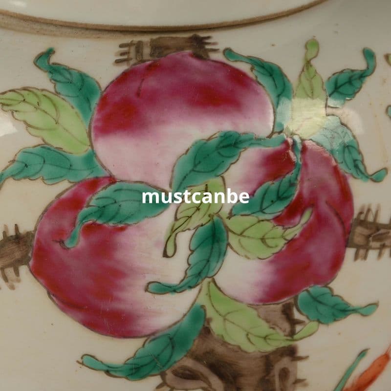 絵パステル九桃蓋缶 茶筒 景徳鎮 陶磁器 装飾品 現代工芸品 美術品 置物