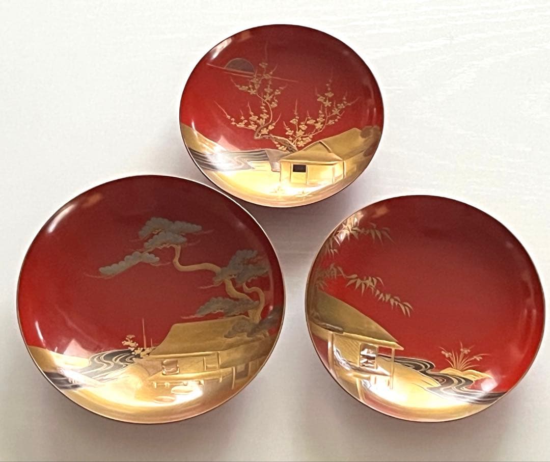 盃 蒔絵 金銀 螺鈿 漆器 三ツ組盃 古満 箱入り 時代 極稀少