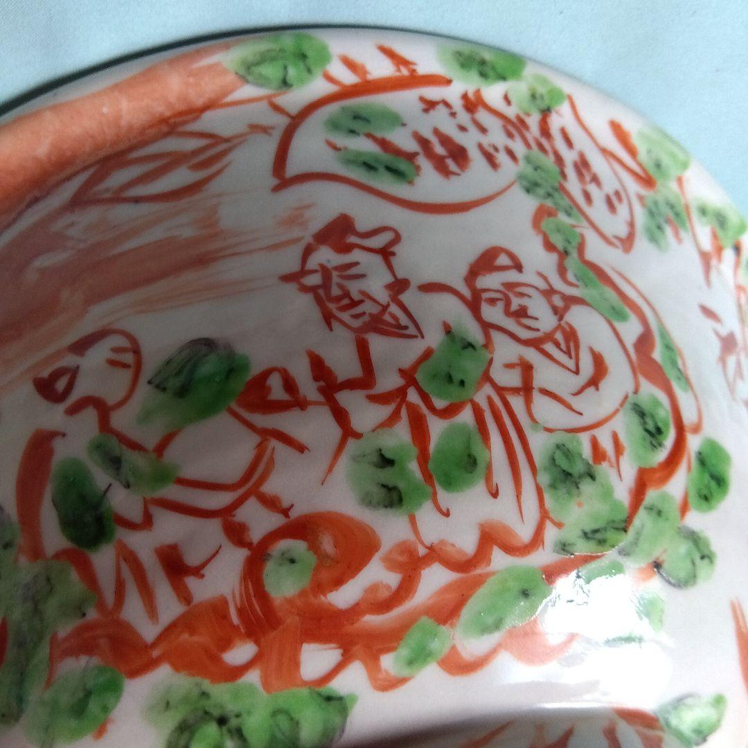 赤と白の花模様 深鉢