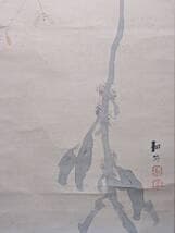 【真作】掛軸　五島耕畝　石榴に小禽図　淡彩花鳥画の逸品　共箱入　T111