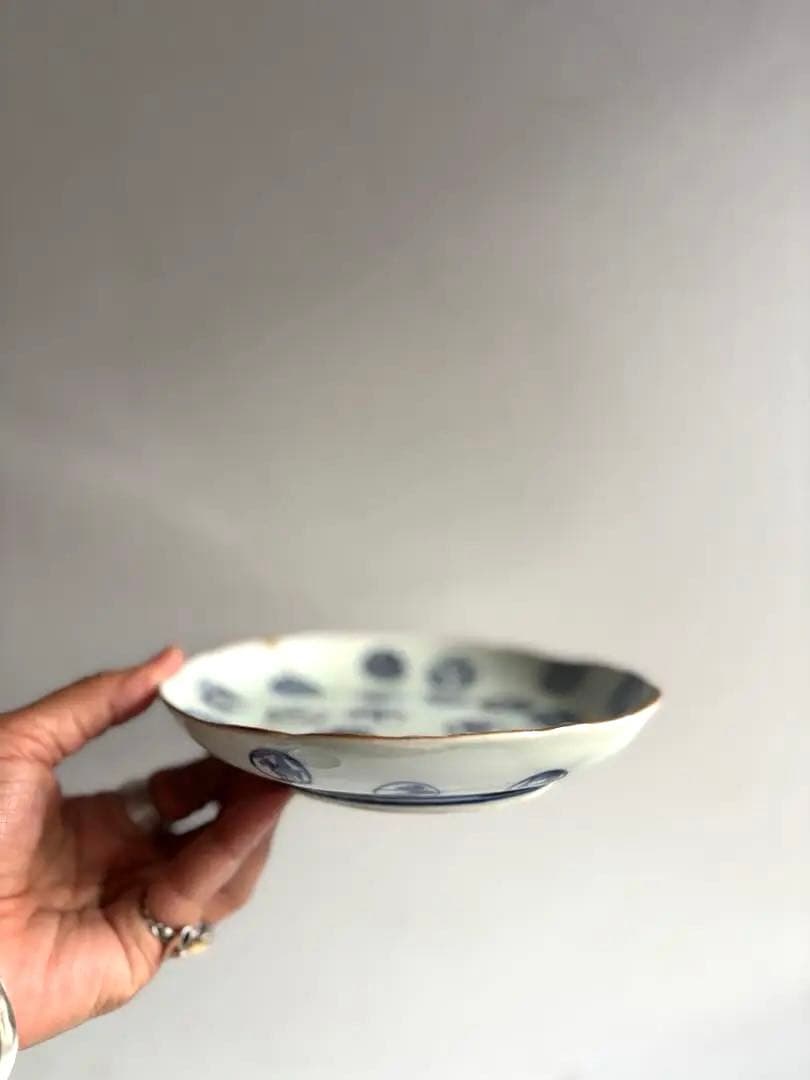 679 骨董 古伊万里 太明成化年製 丸紋染付5寸皿 2点組 幕末 金継ぎ