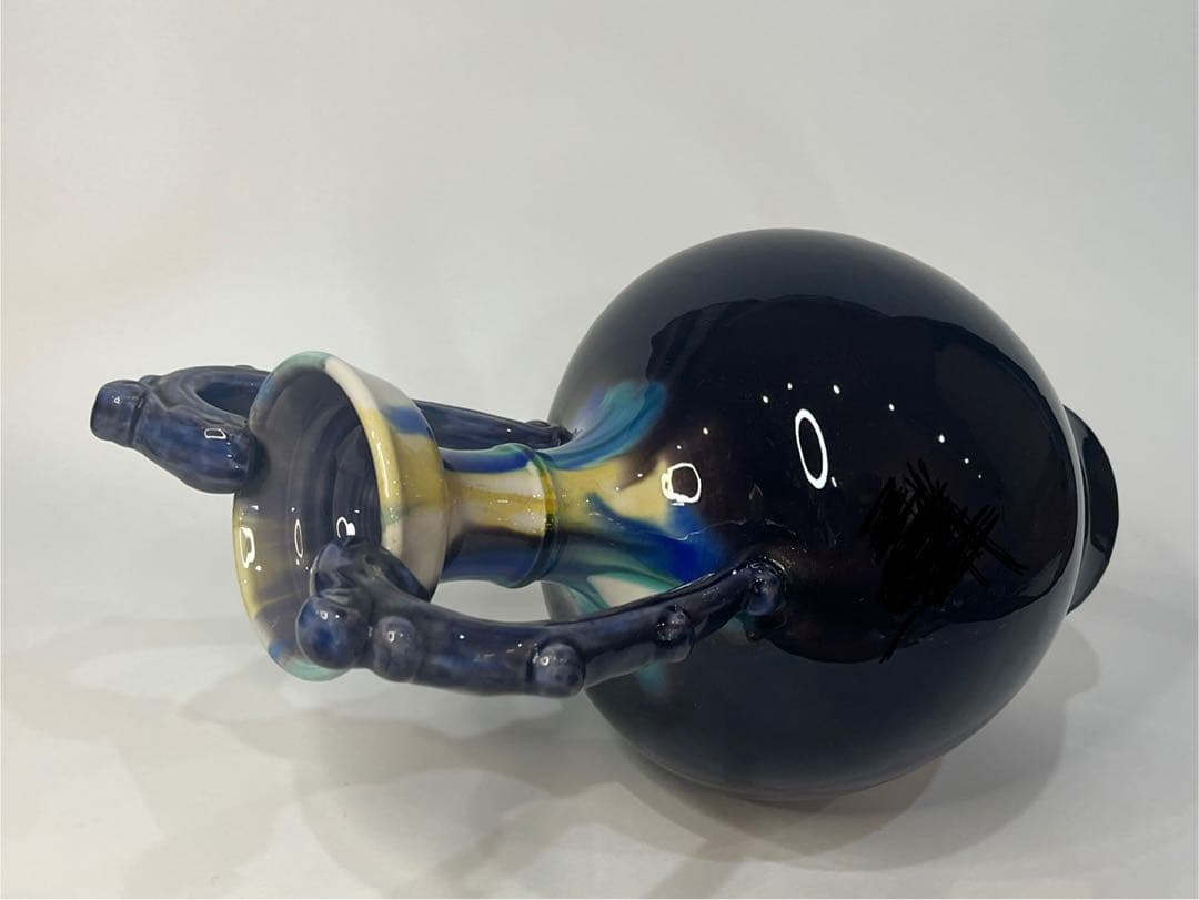 【人間国宝】三代 徳田八十吉 【正彦銘】彩釉 耳付壺 約37.5cm 龍耳