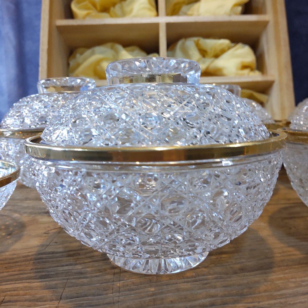 須田秀石⑥　茶懐石用　クリスタル　　籠目文四ッ碗　五客セット＋（蓋のみ1つ）