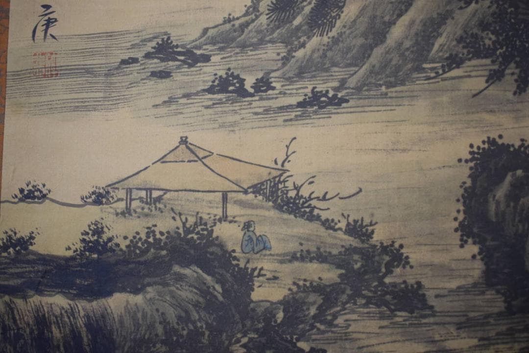 長康/山水人物図/掛軸☆宝船☆Y-814　JM