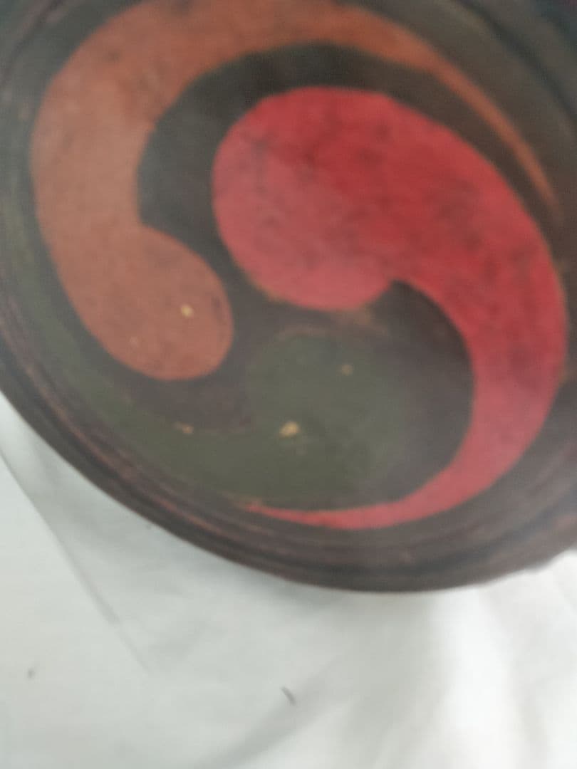 和太鼓 赤黒渦巻き模様 木製