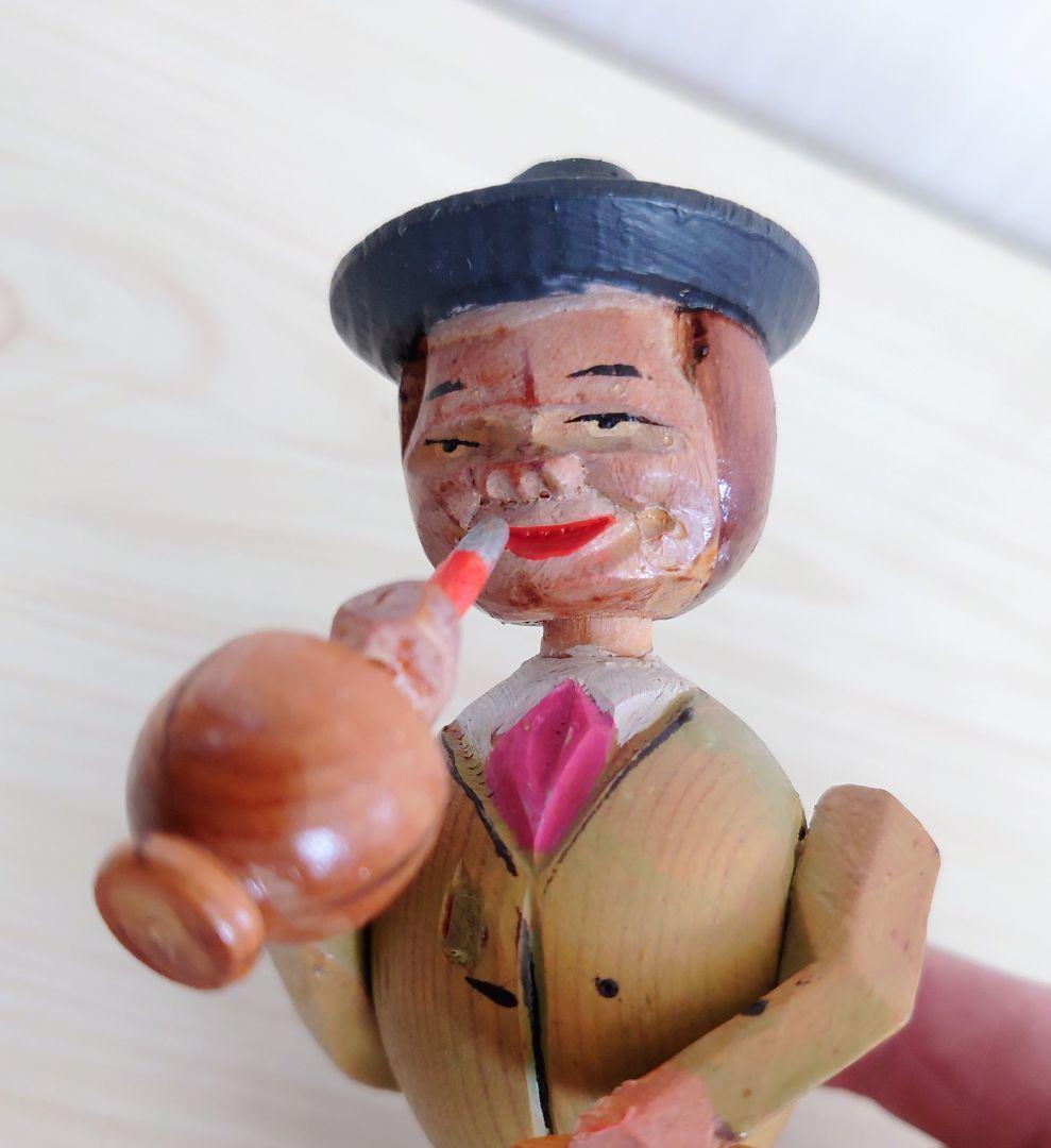 アンティーク　木彫り　人形からくり ボトルストッパー　4個