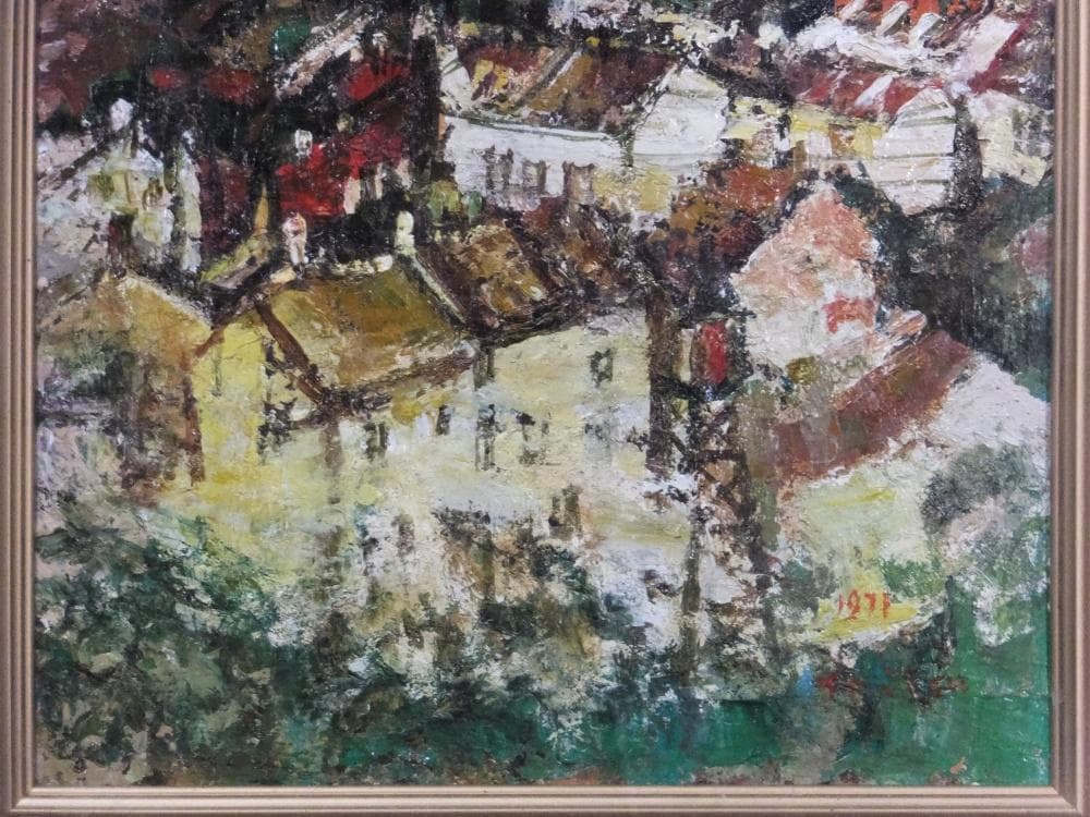 三觜正之　直筆サイン『街（ローマ）』油彩 1971年 8号 0313F