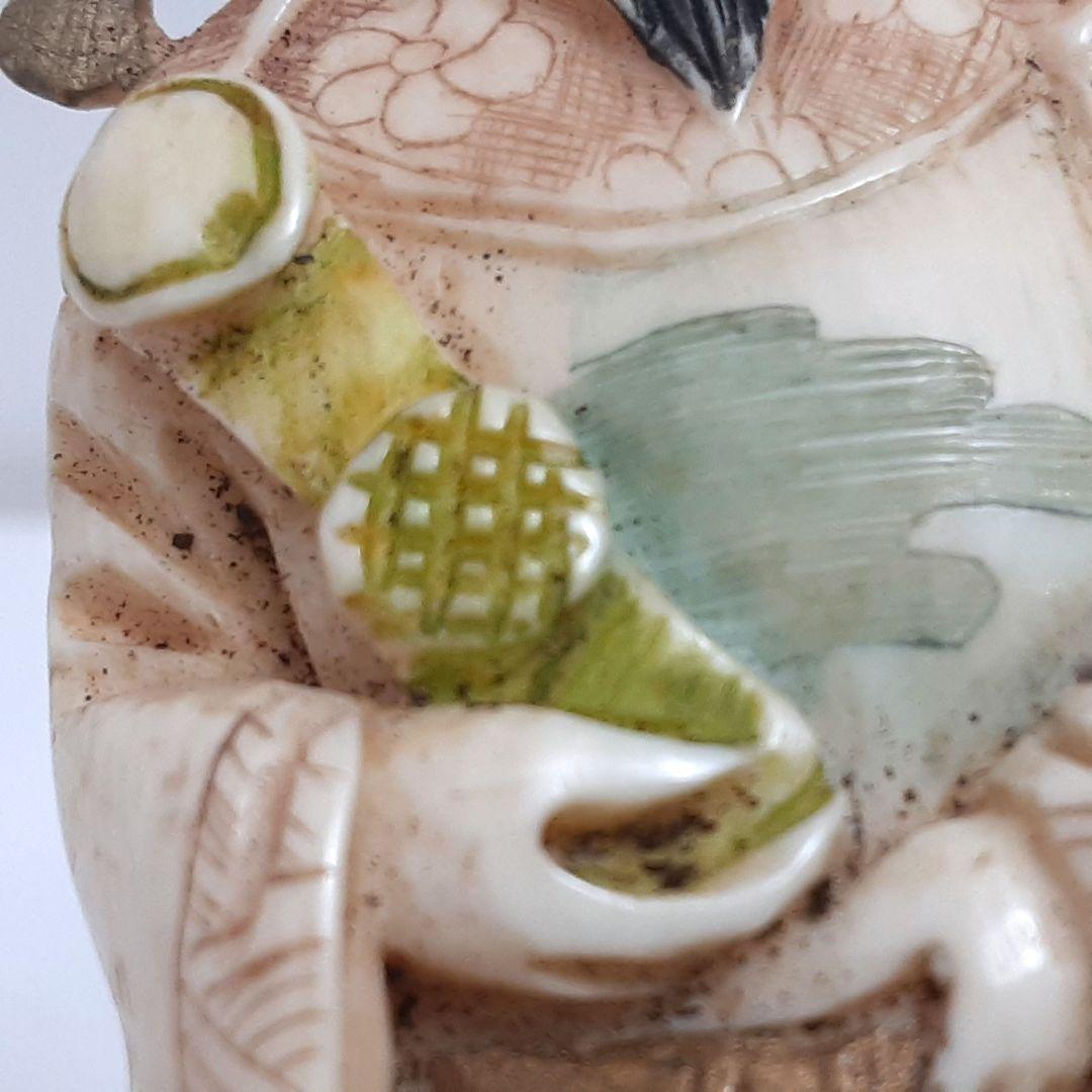 Y1701-7 細密彫刻 極上 置物 彩色 人物 2体セット 総重量113.9g