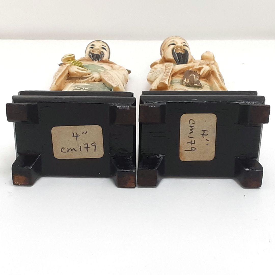 Y1701-7 細密彫刻 極上 置物 彩色 人物 2体セット 総重量113.9g