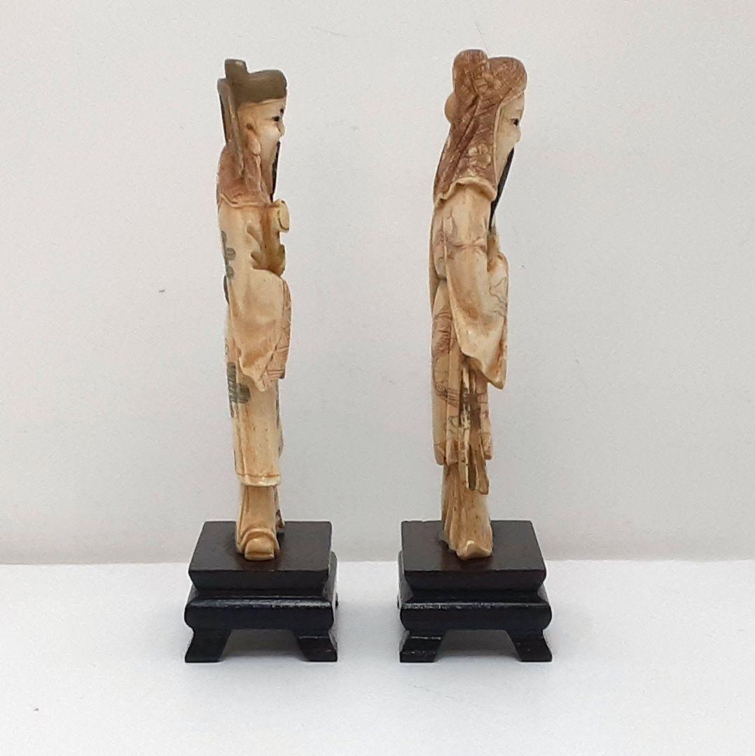 Y1701-7 細密彫刻 極上 置物 彩色 人物 2体セット 総重量113.9g