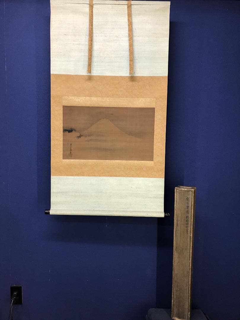 真作/狩野探信/富士図/山水/横物/布袋屋掛軸HB-100