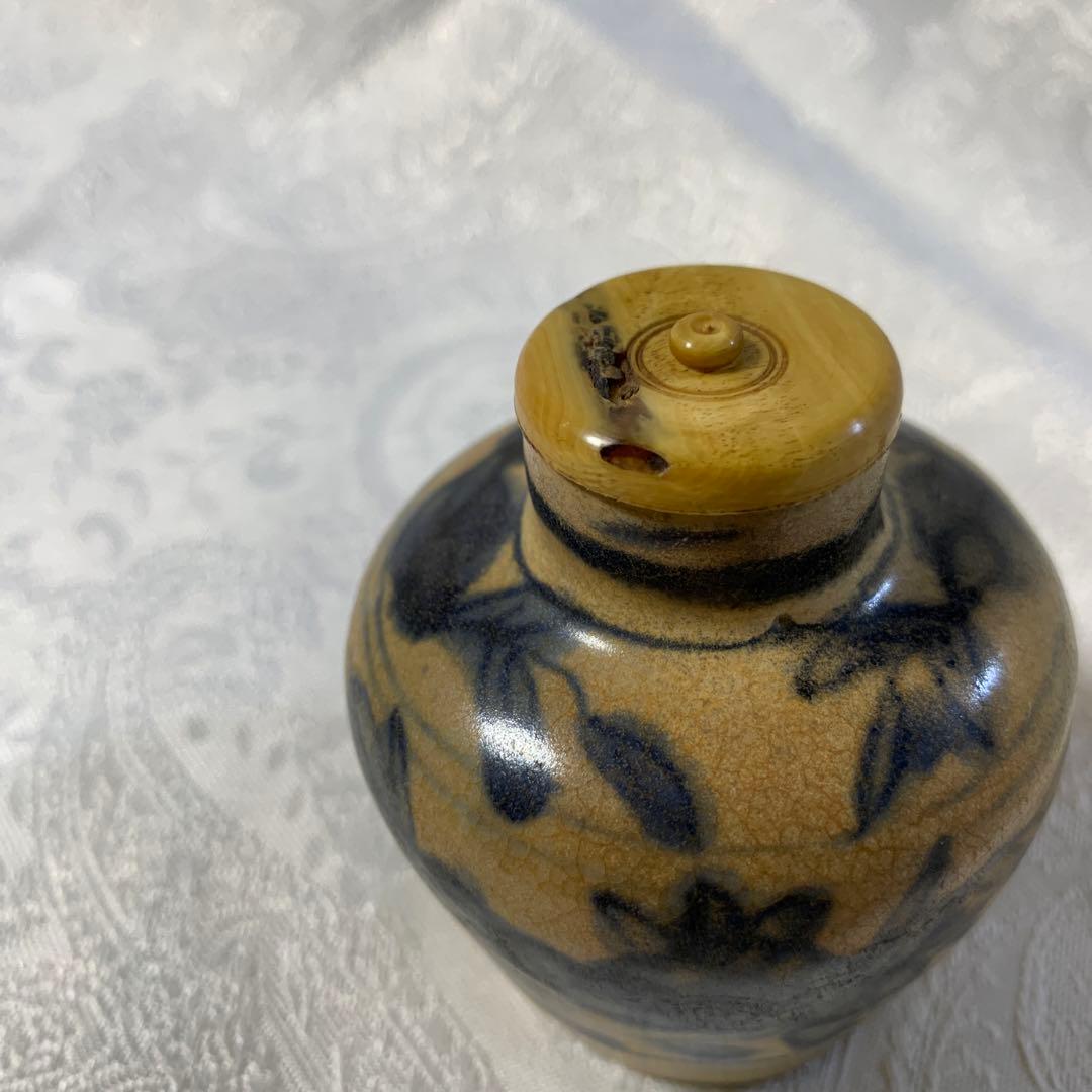 茶道具アンティーク安南染付　茶入　明骨董品