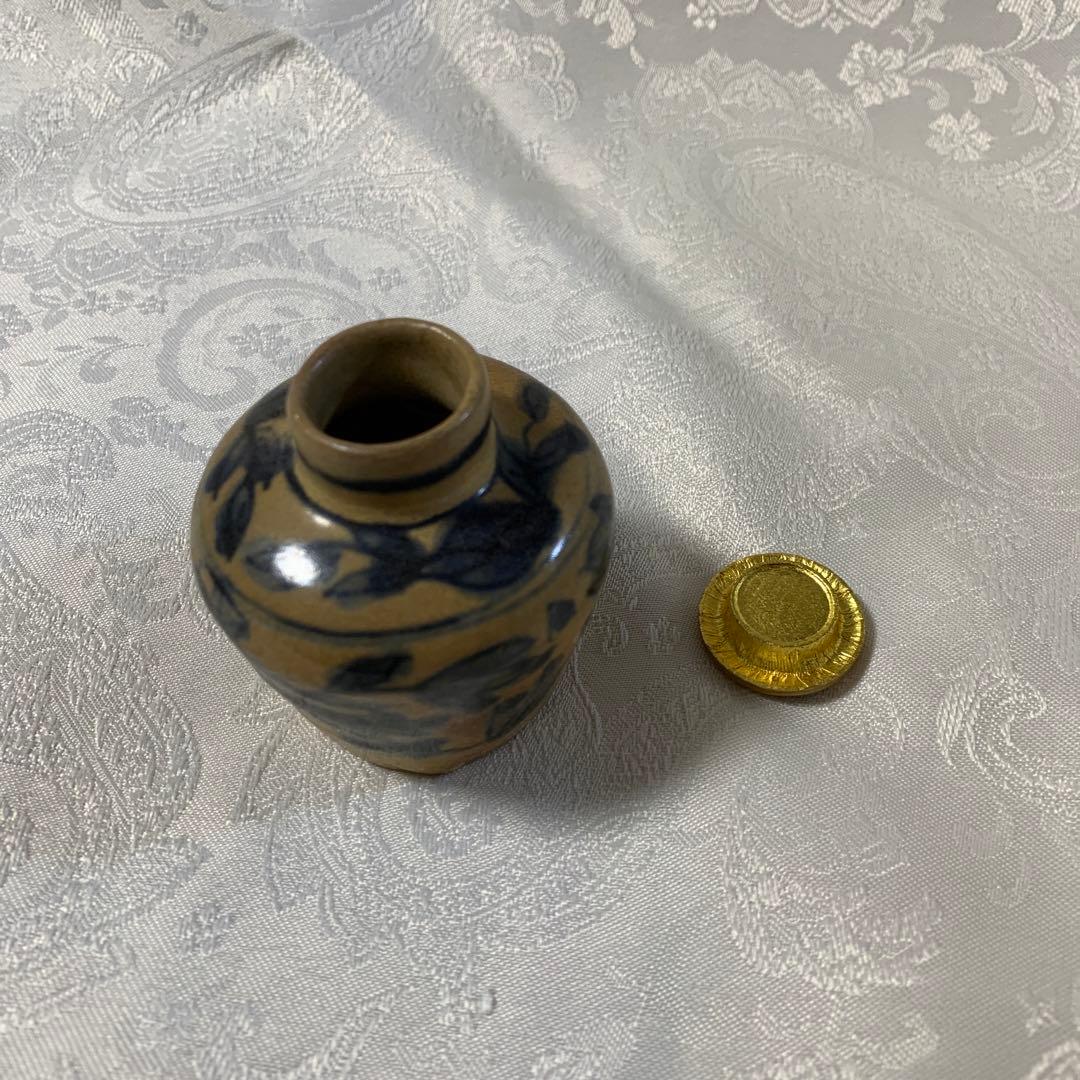 茶道具アンティーク安南染付　茶入　明骨董品