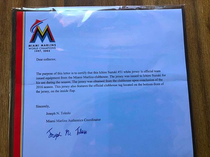 即購入 不可【選手支給品】イチロー 球団支給試合用ジャージ