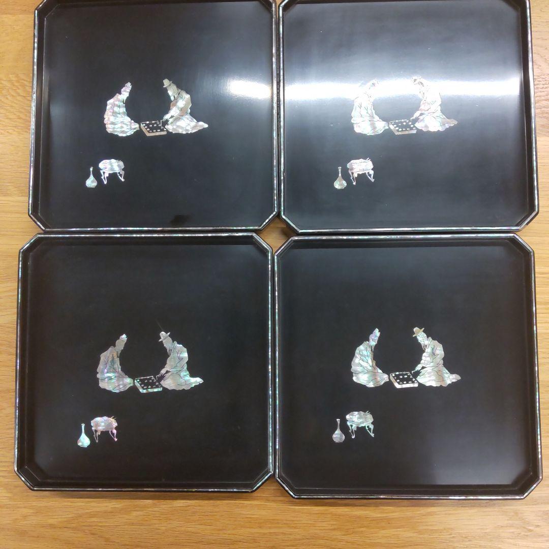 螺鈿漆器 朝鮮特産 海市商会 京城本町 お盆4つ 本樫