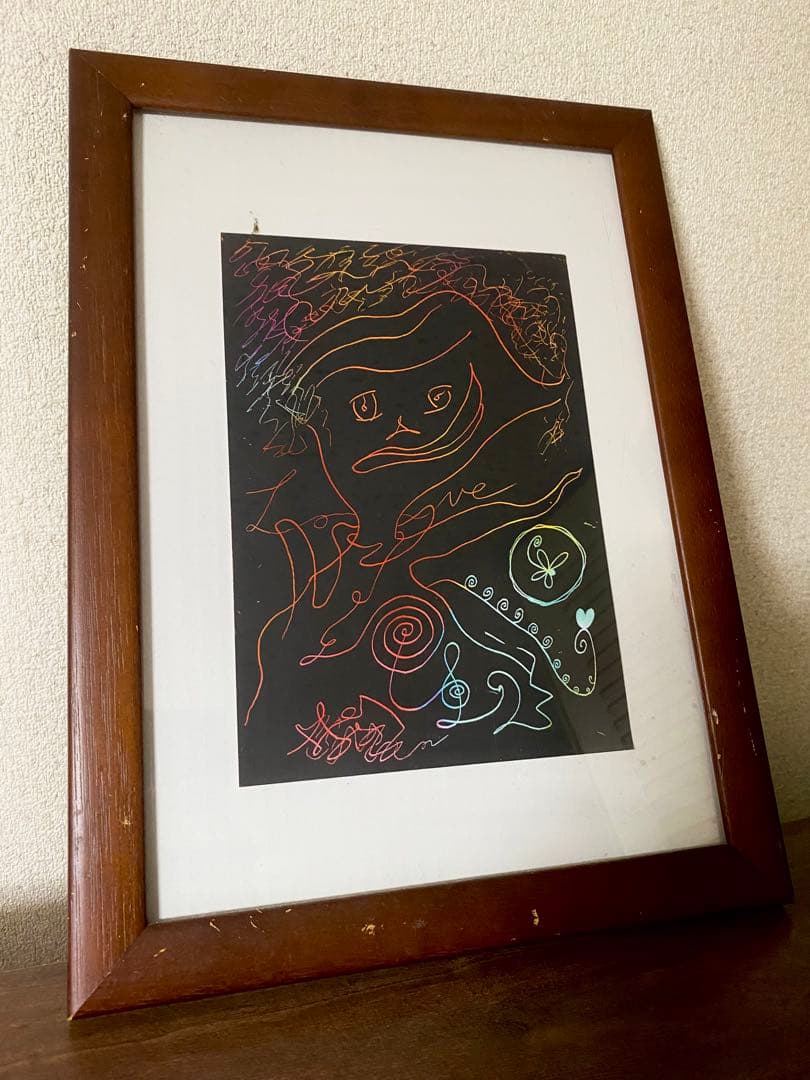 いわくつき現代絵画3点　木製額つき